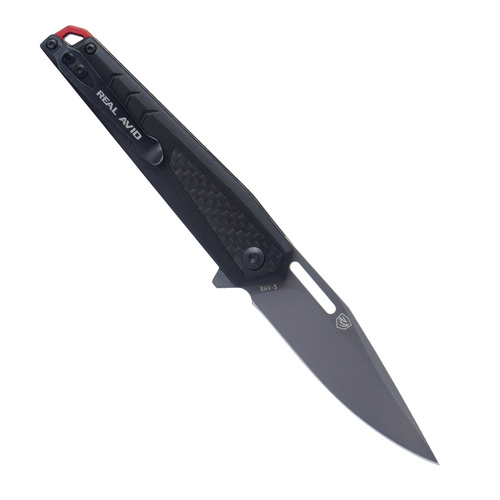 Real Avid - Nóż składany EDC RAV-5 - Aluminium - Włókno węglowe - Czarny - AVRAV5